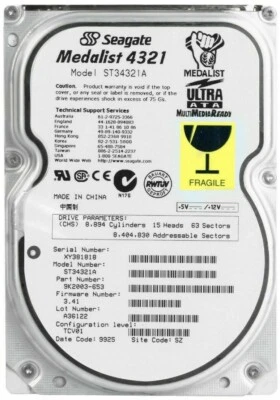 Hard Drive Seagate Medalist 4321 4.3GB 5400RPM PATA ATA IDE ST34321A 3.5" Inch - Image 1 of 3