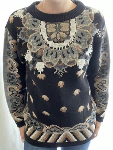 Vintage Women’s Joyce Black Pullover Sweater 80s 90s Geometric Pattern Small USA - Picture 1 of 7