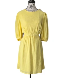 💛 HYFVE Yellow Puff Sleeve Dress – Size M – 100% Cotton - Picture 1 of 7