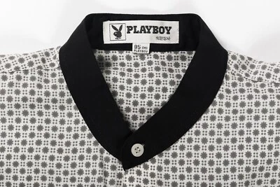 PLAYBOY SILK RAYON GABARDINE BUTTON DOWN BAND COLLAR SHIRT VTG MEN'S MEDIUM M - Image 1 of 4