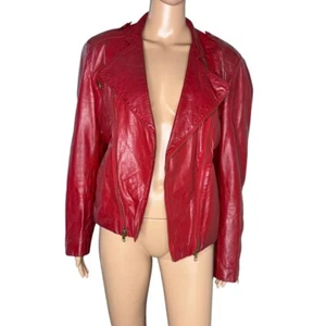 Vintage 80’s Red Leather Jacket - Picture 1 of 3