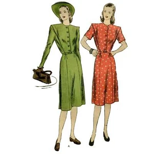 1940s Pattern, Button Front Knee Length Dress - Bust=34" (86cm) - Picture 1 of 3