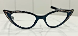 Vintage Katzenbrille Brillengestell schöne farbige Strasssteine schwarz Kunststoff - Bild 1 von 8