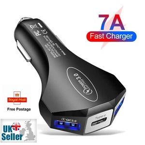 Fast Quick Car Charger Cigarette Lighter Socket 2 USB + Type C For IOS Samsung - Picture 1 of 13