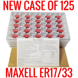 125 PACK MAXELL ER17/33 3.6V 1600mAh LITHIUM THIONYL CHLORIDE BATTERY WITH PINS - Picture 1 of 4
