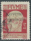 1921 Fiume Usato D'annunzio 10 Cent Senza Trattino Sass. 176 - F14-2