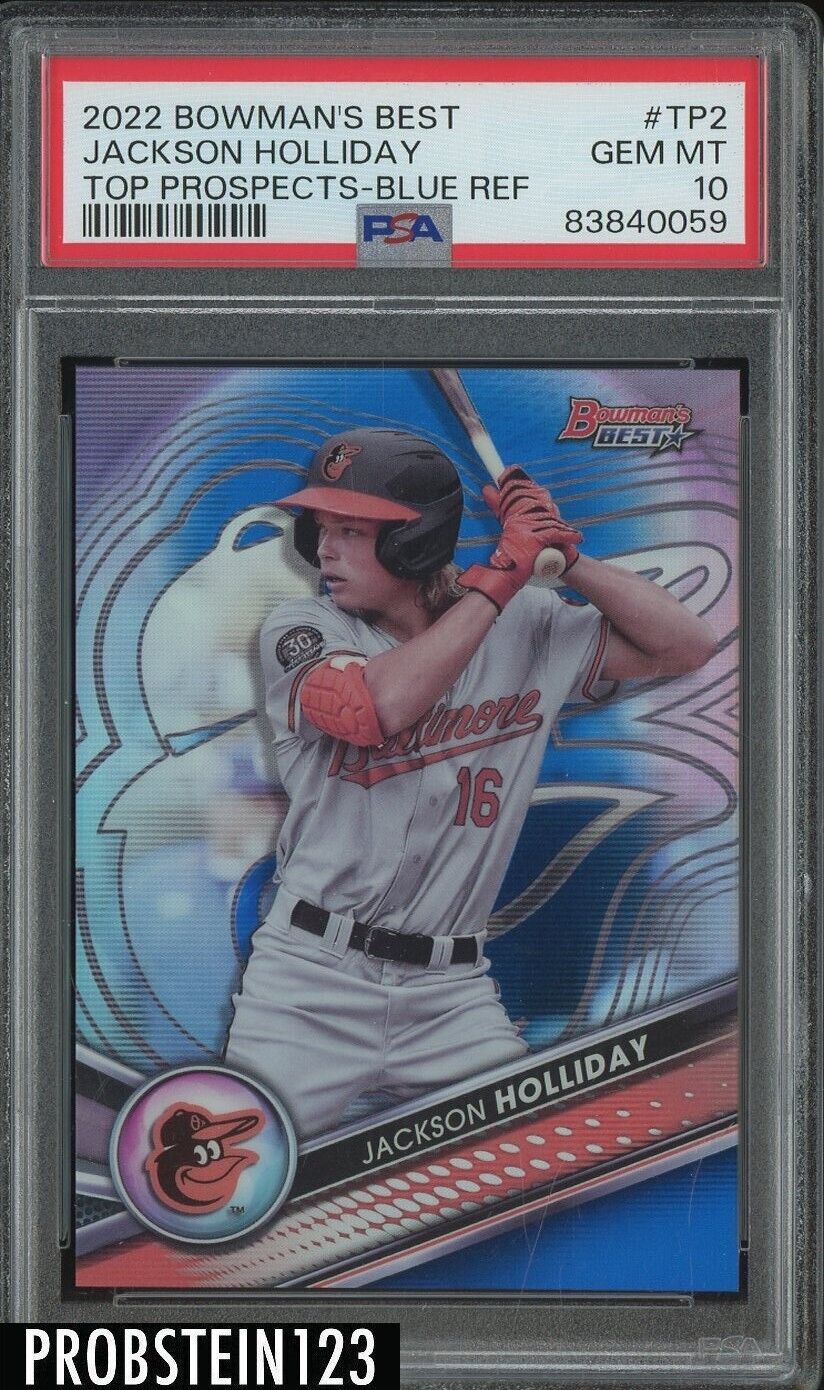 2022 Bowman's Best Top Prospects Blue Refractor Jackson Holliday RC /150 PSA 10