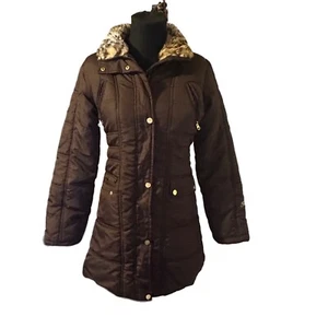 Hemisphere brown leopard collar gold logo coat size 16 - Picture 1 of 6
