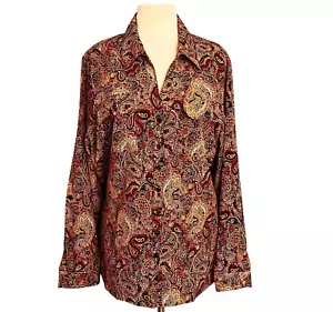 NY Collection Bluse Gr. 3X Mehrfarbig Paisleymuster Kragen Knopf Lg Slv Taschen - Bild 1 von 8
