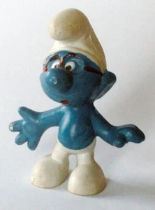 SMURF BRAINY with red glasses 1969 SCHLEICH Made in HONG KONG - Picture 1 of 3