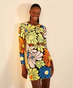 NWT Farm Rio Floral Long Sleeve Mini Sweater Dress Size S - Picture 1 of 10