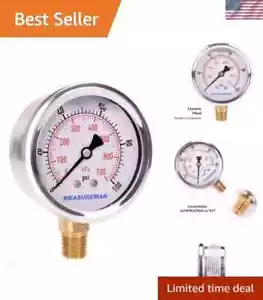 Brunnenpumpe flüssigkeitsgefüllte Seite untere Halterung Manometer 0 bis 100 PSI, 1/4" - Bild 1 von 9