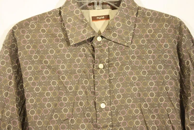 Camisa Para Hombre Marrón XL Patrón Círculo Geométrico Botón Manga Larga Hombres Nyne Foto 1 de 4
