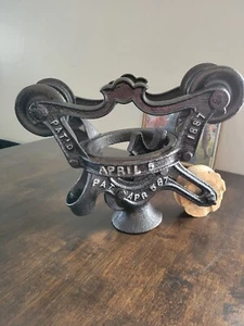 ANTIQUE VINTAGE CAST IRON NEY HAY TROLLEY PAT'D 1887~FARM TOOL~BARN~WOOD WHEEL - Picture 1 of 16