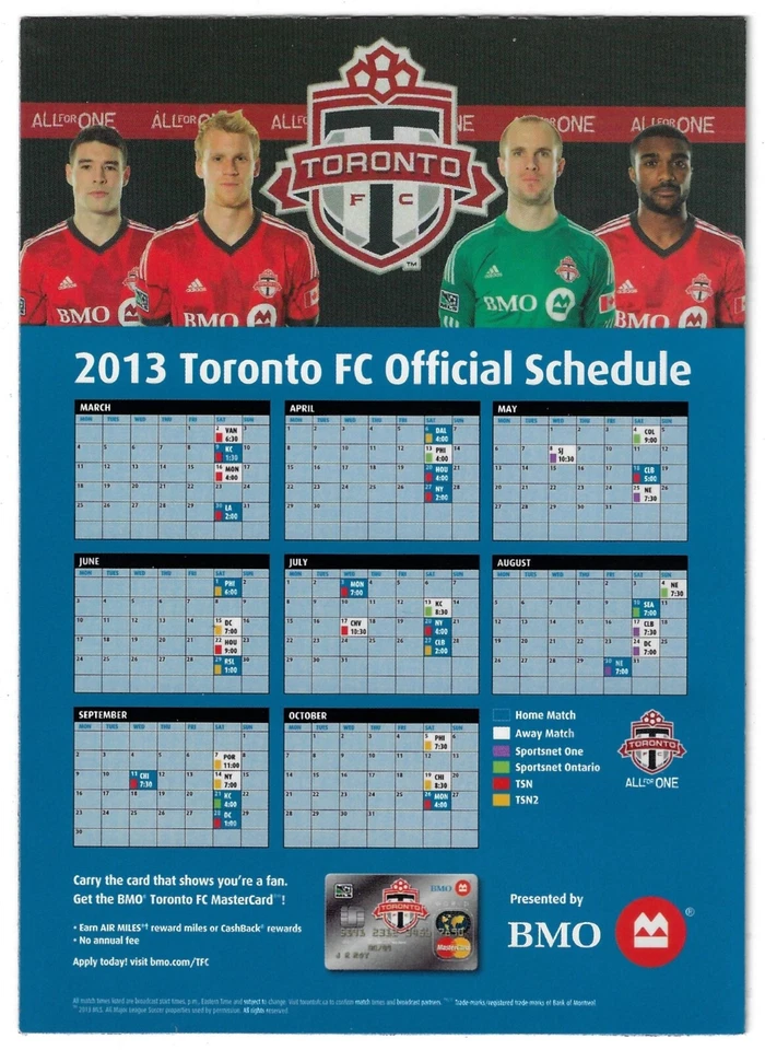 罕见 2013 多伦多 FC MLS 磁铁足球时间表!! BMO — 第 1/1 张图片