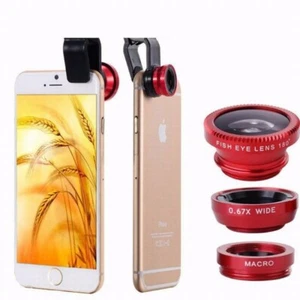 3 in 1 Fish eye Wide Angle Macro Clip On Camera Lens Zoom For iPhone 7 8 X XR XS - Afbeelding 1 van 8