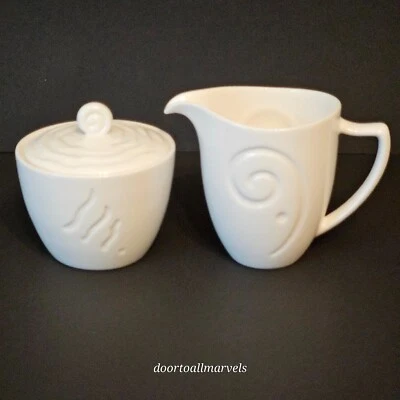 Lenox Spyro сливочник и сахар белый фарфор модернистский кубист - Изображение 1 из 4