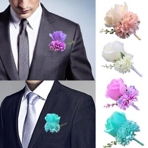 Men's Bridegroom Artificial Rose Corsage Silk Flower Wedding Boutonniere Party