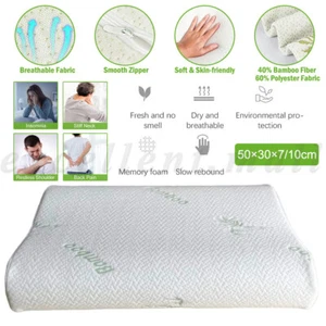Luxury Soft Contour Bamboo Pillows Cushion Memory Foam Fabric Hypoallergenic - Picture 1 of 12