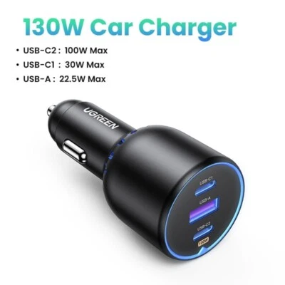 Cargador de Coche UGREEN 130W PD 4.0 3.0 Rápido Tipo C Cargador Para iPhone Laptop Foto 1 de 4