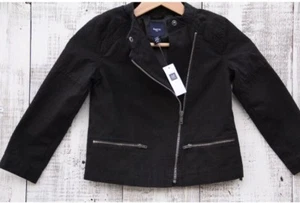 New Gap kids Girls Xs 4-5 Jacket Coat Black Denim Moto Outerwear Twins? - Picture 1 of 8