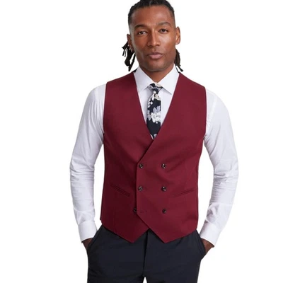 Tayion Collection Men's Classic-Fit Double Breasted Stretch Suit Vest Red M - Image 1 of 4