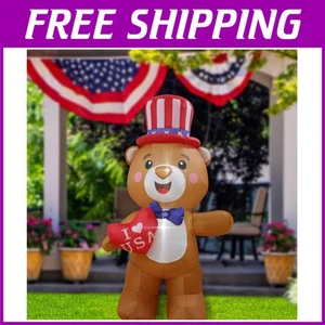 Independence Day Bear Inflatable Lighted Decor - Picture 1 of 11