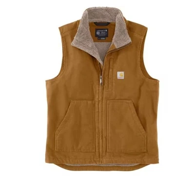 New Carhartt Mens Loose Fit Sherpa Lined Brown Mock Neck Vest Washed Duck Medium - Image 1 of 4