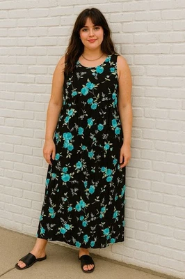 Vestido midi floral negro Studio Ease talla 10 vintage años 90 Y2K grunge cottagecore Foto 1 de 4