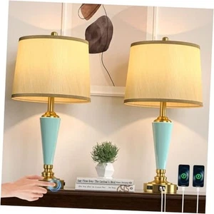 25" Modern Ceramic Table Lamp for Bedroom & Living Room, Sky Blue-2 Pack - Picture 1 of 7