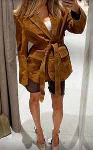 ZARA BNWT 2025. TOFFEE BROWN SUEDE LEATHER BLAZER JACKET BELT 4341/747/745 - Picture 1 of 10