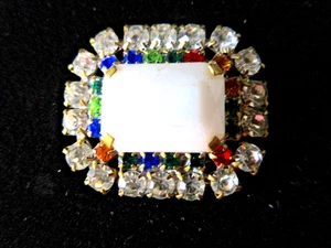Outstanding  Czech Vintage Style Glass Rhinestone Button   White & Multicolors - Picture 1 of 2