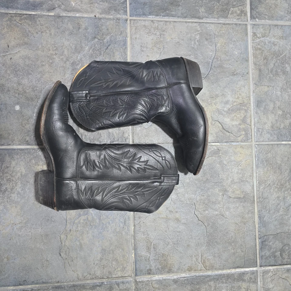 Vtg. Nocona Men's Black Deertan Leather Cowboy Boots Size 10.5 Handmade In USA - Image 1 of 4