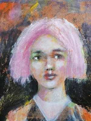 Pintura Original Arte Abstracto Rostro Expresionista Mujer Retrato 14x11 Foto 1 de 4