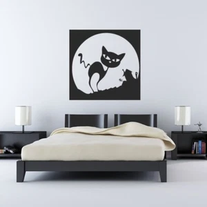 Pegatina de arte de pared de gato de Halloween y luna de dibujos animados espeluznantes (AS10066) - Imagen 1 de 2