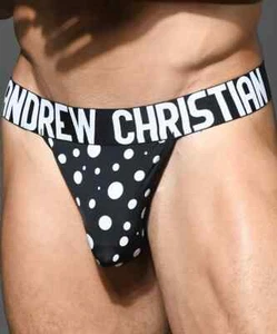 Andrew Christian Polka Dots Thong w/Almost Naked - Black/White - Medium -93387 - Picture 1 of 7