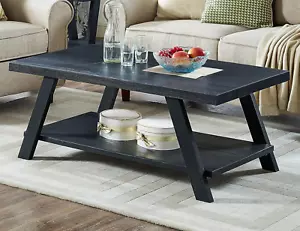 Athens Contemporary Replicated Wood Shelf Coffee Table in Black Finish - Picture 1 of 5