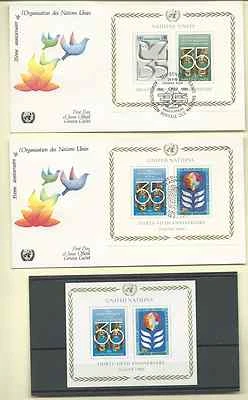 ONU 35º ANIVERSARIO 1980 12 JUEGOS FDC y MNH y S/S Nueva York Ginebra y Viena envío gratuito Foto 1 de 4