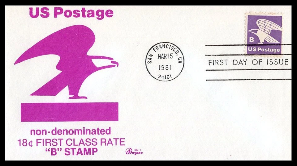US FDC # 1818 "B" Rate (18c) Eagle  Bazaar   1981, 9p6680 - Image 1 of 1