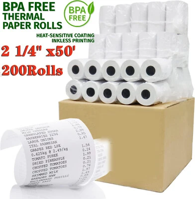  200 rolos 2 1/4 x 50' papel térmico cartão de crédito caixa registradora papel de recibo PDV - Imagem 1 de 4