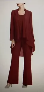 US Womens Chiffon Pant Suits 3 Piece Mother of The Bride Wedding Guest Outfit - Picture 1 of 7