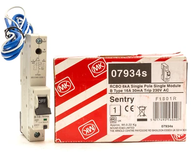 MK ELECTRIC MK 16 AMP 16A B16 CURVE B 6kA 30mA RCBO TYP AC SENTRY 07934s 7934s