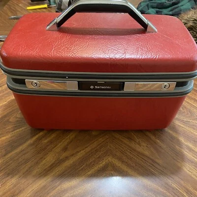 Samsonite Silhouette RED BURGUNDY Train Case Makeup with Mirror SEE - Image 1 of 4