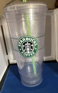 Starbucks 2009 Clear Tumbler 20 oz Venti Cup Green Straw Kunststoff doppelwandig - Bild 1 von 6