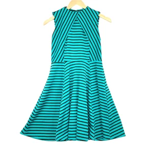 YA Los Angeles Women Teal Striped Crew Neck Fit & Flare Dress Size L - Picture 1 of 12