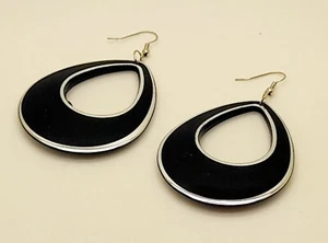 Thick size water drop shape BLACK color Acrylic fashion dangle hoop Earrings - Picture 1 of 6