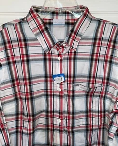 Columbia Shirt Womens 2X Red White Plaid Soft Long Sleeve Buttons Pockets NWT - Picture 1 of 9