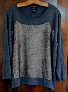 August Silk • Soft, Stretchy Grey L/S Top w Silver Metallic Sparkle • Size XL - Picture 1 of 11