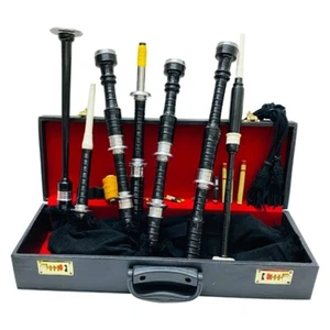 Black Bagpipe Full Practice Chanter Scottish Silver Mouth with Hard Case - Bild 1 von 4