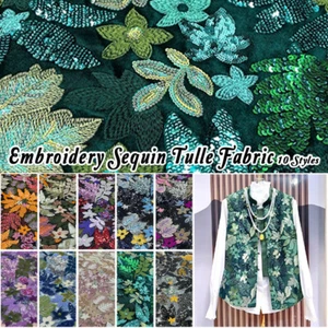 Abito da sera 3D ricamo paillettes rete fiore filo colorato tessuto pizzo panno - Foto 1 di 22